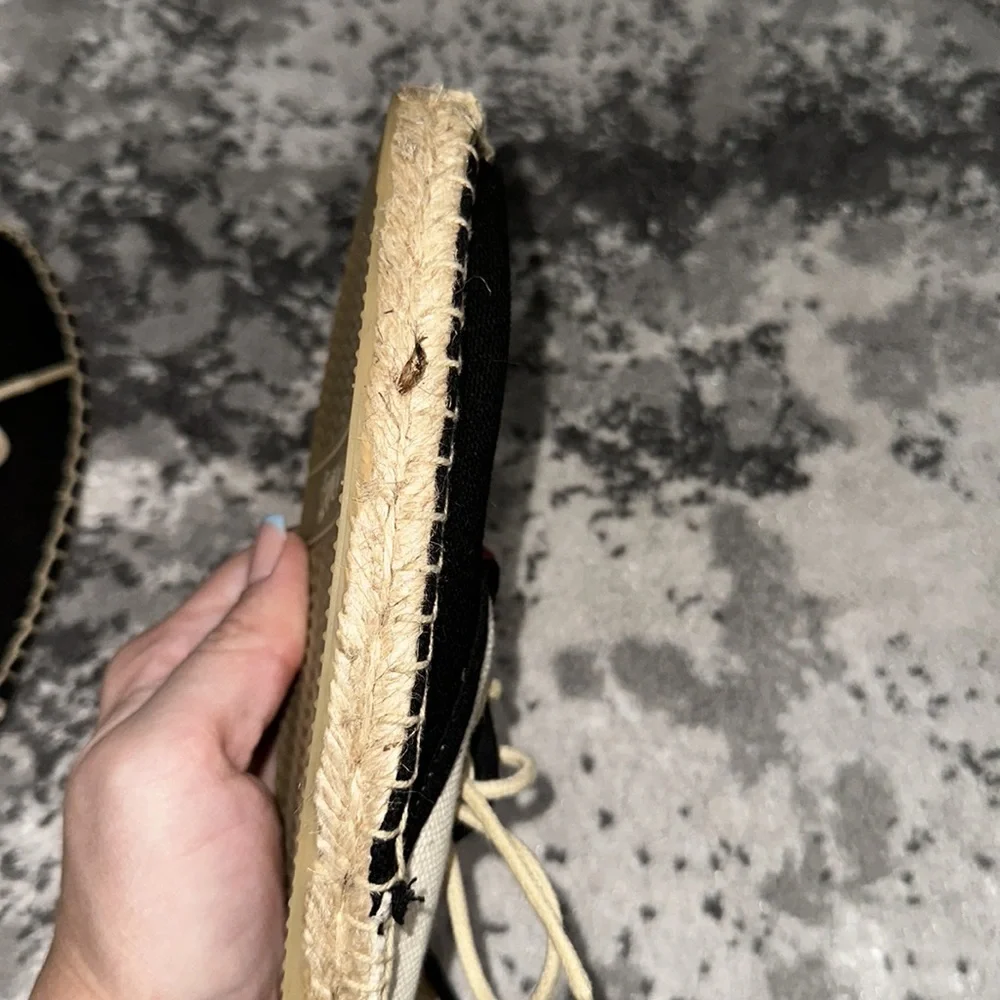 Soludos black and beige color block derby lace up espadrilles